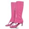 Thong Round Toe Mid-Calf Kitten Heels Bootie Flip-flops Sandals - HotPink Faux Leather