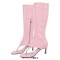 Thong Round Toe Mid-Calf Kitten Heels Bootie Flip-flops Sandals - Pink Faux Leather
