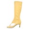 Thong Round Toe Mid-Calf Kitten Heels Bootie Flip-flops Sandals - Yellow Faux Leather
