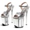 Peep Toe Stiletto Heels Snake Print Ankle Cross Straps Platforms Sandals  - Silver Patent