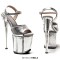 Peep Toe Stiletto Heels Snake Print Ankle Cross Straps Platforms Sandals  - Silver Patent