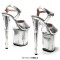 Peep Toe Stiletto Heels Snake Print Ankle Cross Straps Platforms Sandals  - Silver Patent