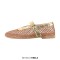 Round Toe Mary Janes Buckle Strap Mesh Ballet Loafers Flats - Gold Mesh
