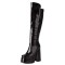 Square Toe Chunky Heels Crocodile Pattern Platforms Knee Highs Boots - Black Patent