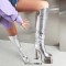 Square Toe Chunky Heels Crocodile Pattern Platforms Knee Highs Boots - Silver Patent