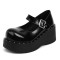 Round Toe Mary Janes Wedges Platforms Rivets Gothic Creepers Loafers  - Black Patent