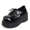Round Toe Lace Up Wedges Platforms Rivets Gothic Creepers Loafers  - Black Patent