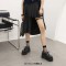 Round Toe Lace Up Wedges Platforms Rivets Gothic Creepers Loafers  - Black Patent