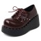 Round Toe Lace Up Wedges Platforms Rivets Gothic Creepers Loafers  - Wine Patent