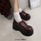 Round Toe Lace Up Wedges Platforms Rivets Gothic Creepers Loafers  - Wine Patent