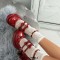 Round Toe Chunky Heels Double Mary Janes Straps Bowknot  Low Platforms Pumps - Red Patent