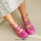 Round Toe Chunky Heels Double Mary Janes Straps Bowknot  Low Platforms Pumps - Rose Patent
