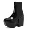 Square Toe Chunky Block Heels Ankle Highs Side Zipper Platforms Boots - Black Patent