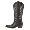 Pointed Toe Side Zipper Chunky Heels Western Style Knee Highs Cowboy Boots - Black Faux Leather