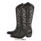 Pointed Toe Side Zipper Chunky Heels Western Style Knee Highs Cowboy Boots - Black Faux Leather