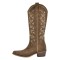 Pointed Toe Side Zipper Chunky Heels Western Style Knee Highs Cowboy Boots - Brown Flock