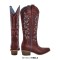Pointed Toe Side Zipper Chunky Heels Western Style Knee Highs Cowboy Boots - Burgundy Faux Leather