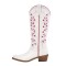 Pointed Toe Side Zipper Chunky Heels Western Style Knee Highs Cowboy Boots - White Faux Leather