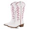Pointed Toe Side Zipper Chunky Heels Western Style Knee Highs Cowboy Boots - White Faux Leather