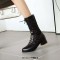 Round Toe Knee High Lace Up Breathable Mesh Chunky Heels Boots - Black Faux Leather