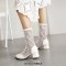 Round Toe Knee High Lace Up Breathable Mesh Chunky Heels Boots - White Faux Leather