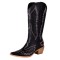 Pointed Toe Knee Highs Western Style Embroidered Wood Grain Chunky Heels Cowboy Boots - Black Faux Leather