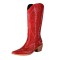 Pointed Toe Knee Highs Western Style Embroidered Wood Grain Chunky Heels Cowboy Boots - Red Faux Leather