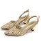Pointed Toe Rhinestones Decorated Kitten Heels Slingback Pumps  - Gold Synthetic