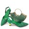 Pointed Toe Rhinestones Decorated Kitten Heels Slingback Pumps with Bag  - Green Synthetic