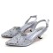 Pointed Toe Rhinestones Decorated Kitten Heels Slingback Pumps  - Silver Synthetic