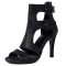 Peep Toe Ankle Buckle Straps Stiletto Heels Elegant Sandals - Black Flock