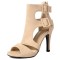 Peep Toe Ankle Buckle Straps Stiletto Heels Elegant Sandals - Dark Beige Flock