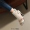 Peep Toe Ankle Buckle Straps Stiletto Heels Elegant Sandals - Light Beige Flock