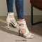 Peep Toe Ankle Buckle Straps Stiletto Heels Elegant Sandals - Light Beige Flock