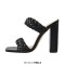 Open Toe Chunky Heel Slip On Mules Summer Sandals - Black Faux Leather