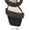 Open Toe Chunky Heel Slip On Mules Summer Sandals - Black Faux Leather