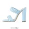 Open Toe Chunky Heel Slip On Mules Summer Sandals - SkyBlue Faux Leather