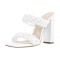 Open Toe Chunky Heel Slip On Mules Summer Sandals - White Faux Leather
