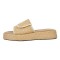 Peep Toe Straw Platform Flats Slippers - Beige Synthetic