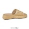 Peep Toe Straw Platform Flats Slippers - Beige Synthetic