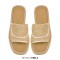 Peep Toe Straw Platform Flats Slippers - Beige Synthetic