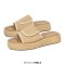 Peep Toe Straw Platform Flats Slippers - Beige Synthetic