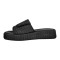 Peep Toe Straw Platform Flats Slippers - Black Synthetic