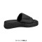 Peep Toe Straw Platform Flats Slippers - Black Synthetic