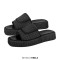 Peep Toe Straw Platform Flats Slippers - Black Synthetic