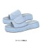 Peep Toe Straw Platform Flats Slippers - Blue Synthetic