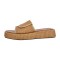 Peep Toe Straw Platform Flats Slippers - Brown Synthetic