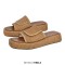 Peep Toe Straw Platform Flats Slippers - Brown Synthetic