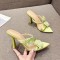 Pointed Open Toe Rose Straps High Heels Slippers Sandals - Green Satin