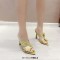 Pointed Open Toe Rose Straps High Heels Slippers Sandals - Green Satin